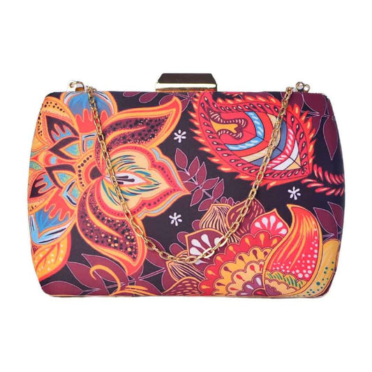 Multicolor Leaves And Flower Printed Clutch