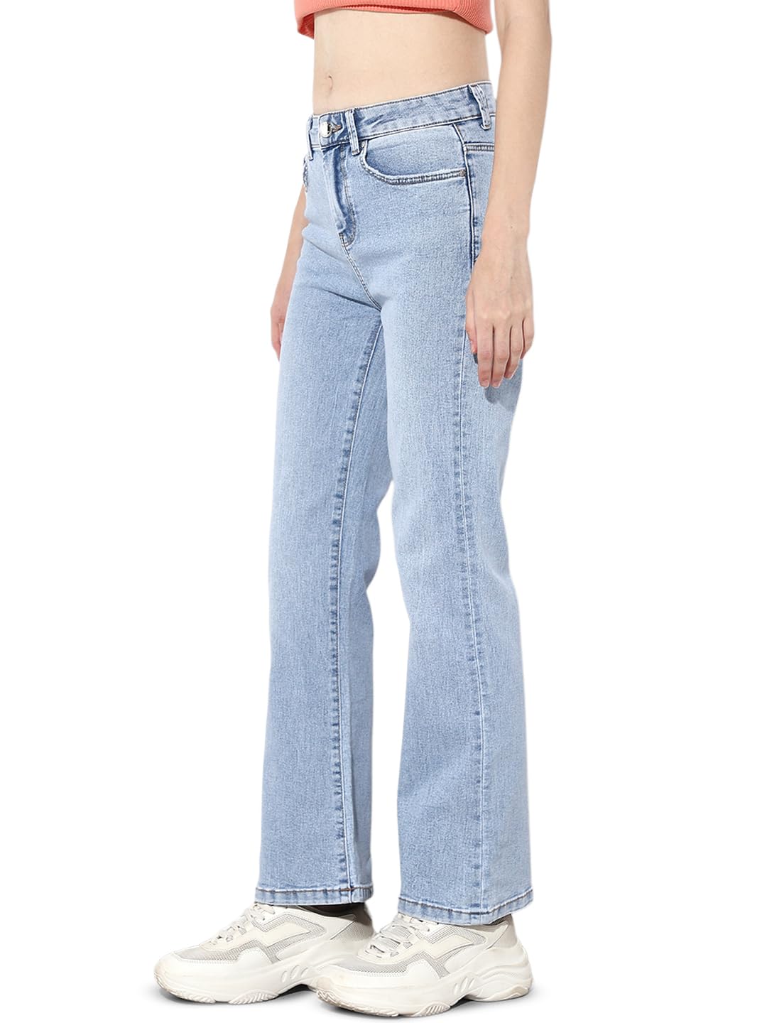 ONLY Women's Flared Mid Rise Blue Denim Jeans