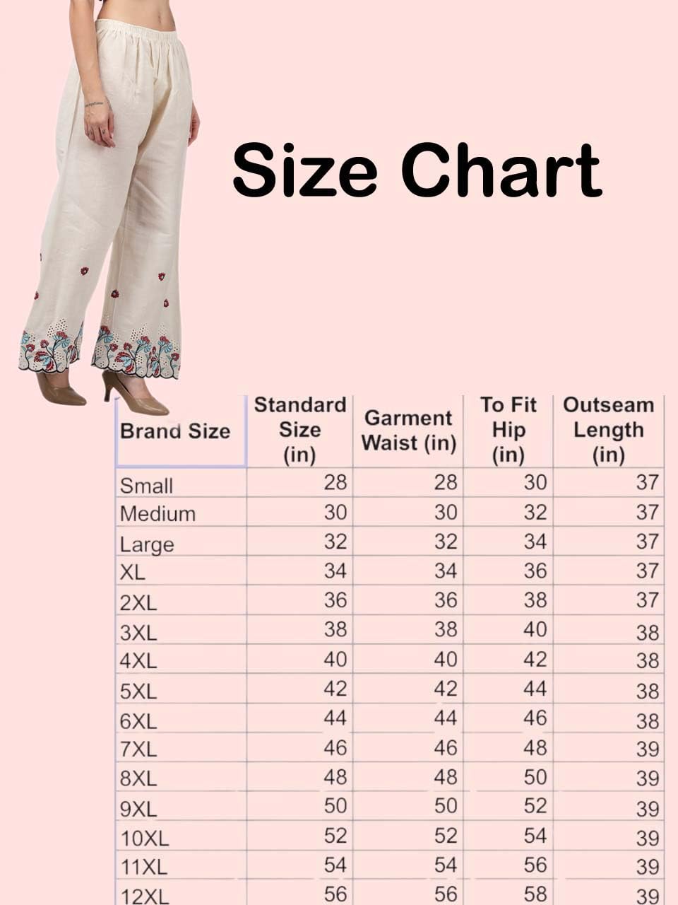 Georgio Martini - Ethnic Flower Design Hand Work Embroidery Wide Leg Linen Adjustable Chicken Smart Plazzo Pants with Drawstring