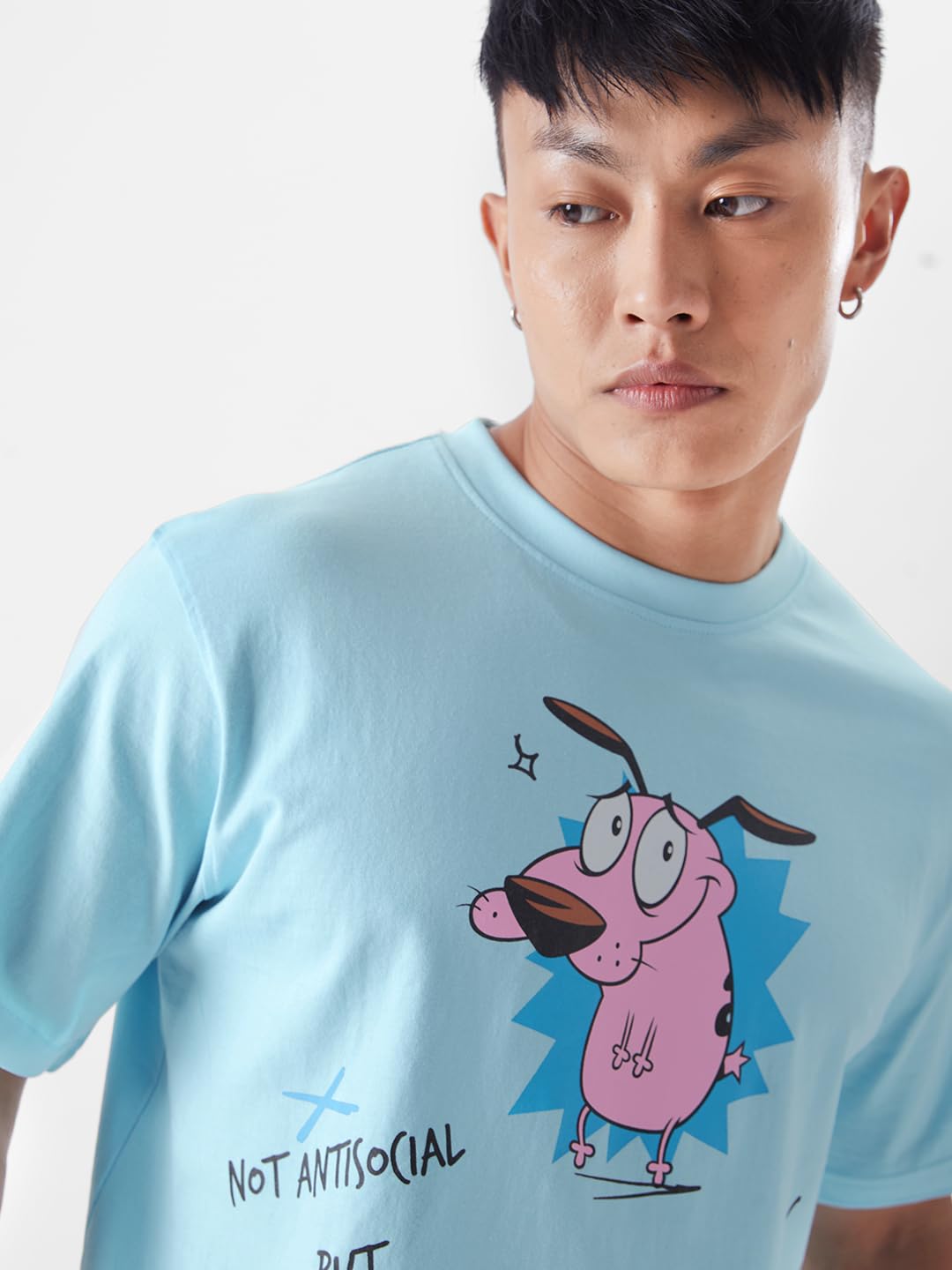 The Souled Store Official Courage: Kinda Antisocial Mens and Boys Regular fit Half Sleeve Blue Color Cotton T-Shirts (228058_L_Blue) T-Shirts Fashionable Trendy Graphic Prints Pop Culture Merchandise