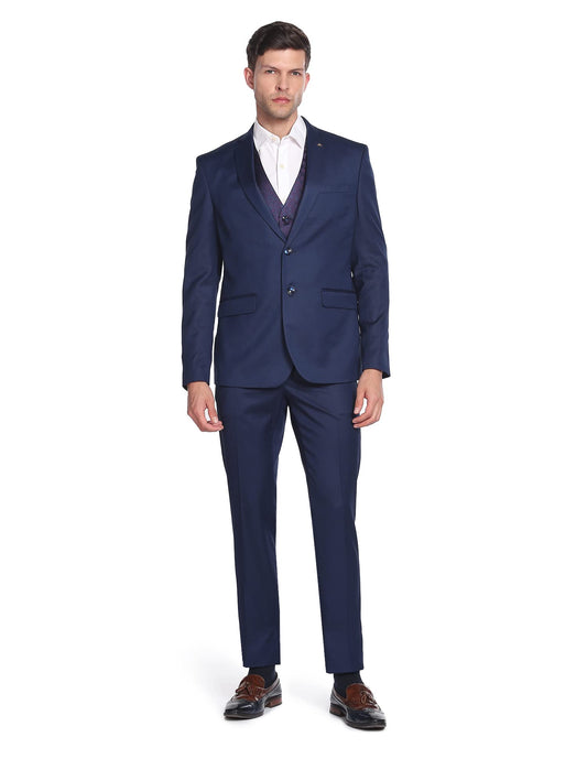Arrow Men's Polyester Single Breasted Suits (ARAFSU5531_Blue