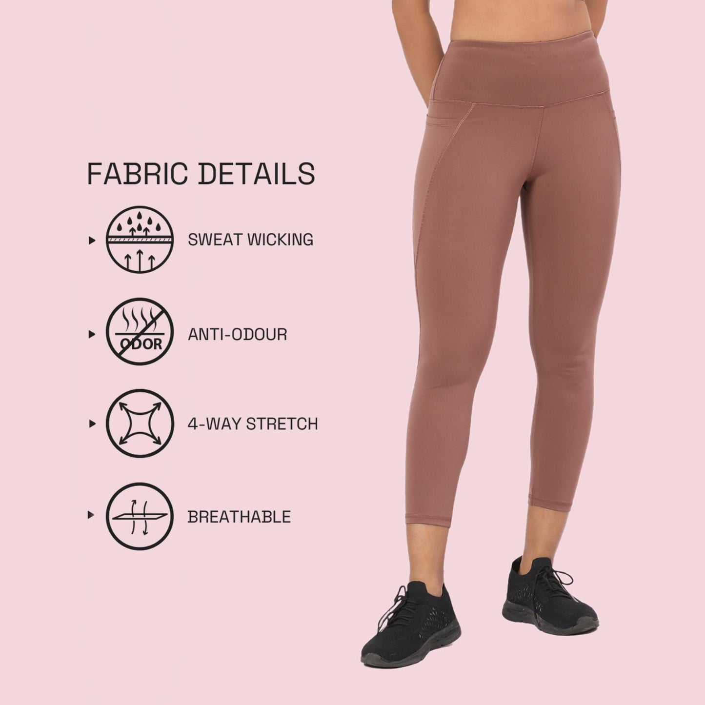Enamor A605 Basic Quick Dry High Waist Basic Workout Leggings with Elasticated Waistband