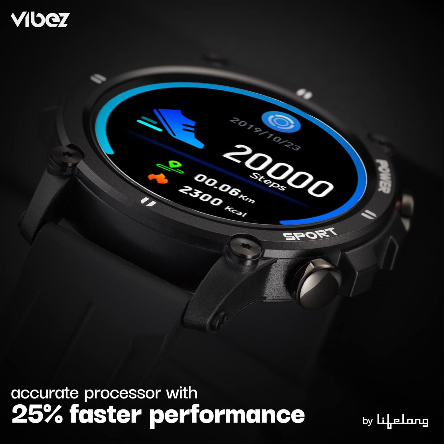 Vibez by Lifelong Haile Smartwatch For Men with HD Display|24x7 Heart Rate & Blood Oxygen Tracking|Sports Mode|Sleep Monitor|IP67 Waterproof|7 days Battery Backup (VBSWM108, 1 Year Manufacturer Warranty, Black)