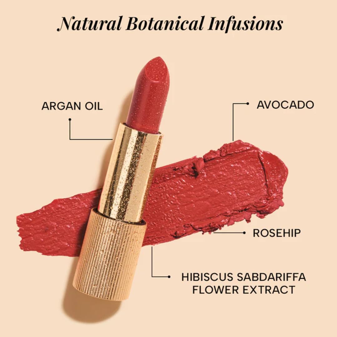 RAS Luxury Oils Lumiere Satin Matte Lipstick | 8-Hr long stay Creamy Matte, Non-Drying, Lightweight & Pigmented | Natural infusion of Argan & Avocado | Vegan, Cruelty-Free (Riviera Red)
