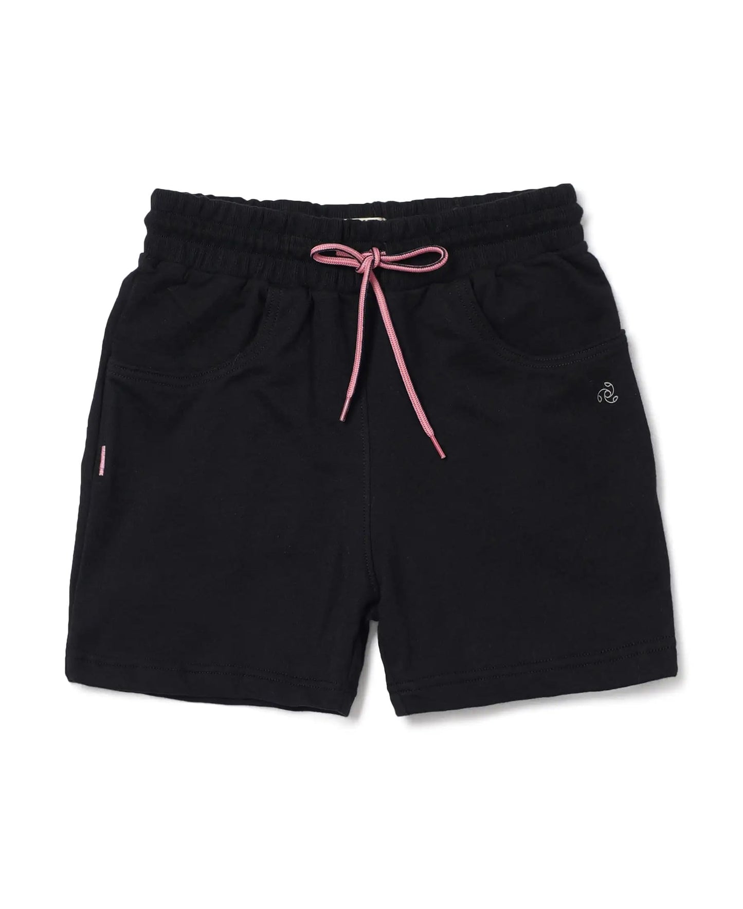 Jockey AG04 Girl's Super Combed Cotton French Terry Regular Fit Solid Shorts with Contrast Drawcord and Side Pockets_Black_11-12 Yrs
