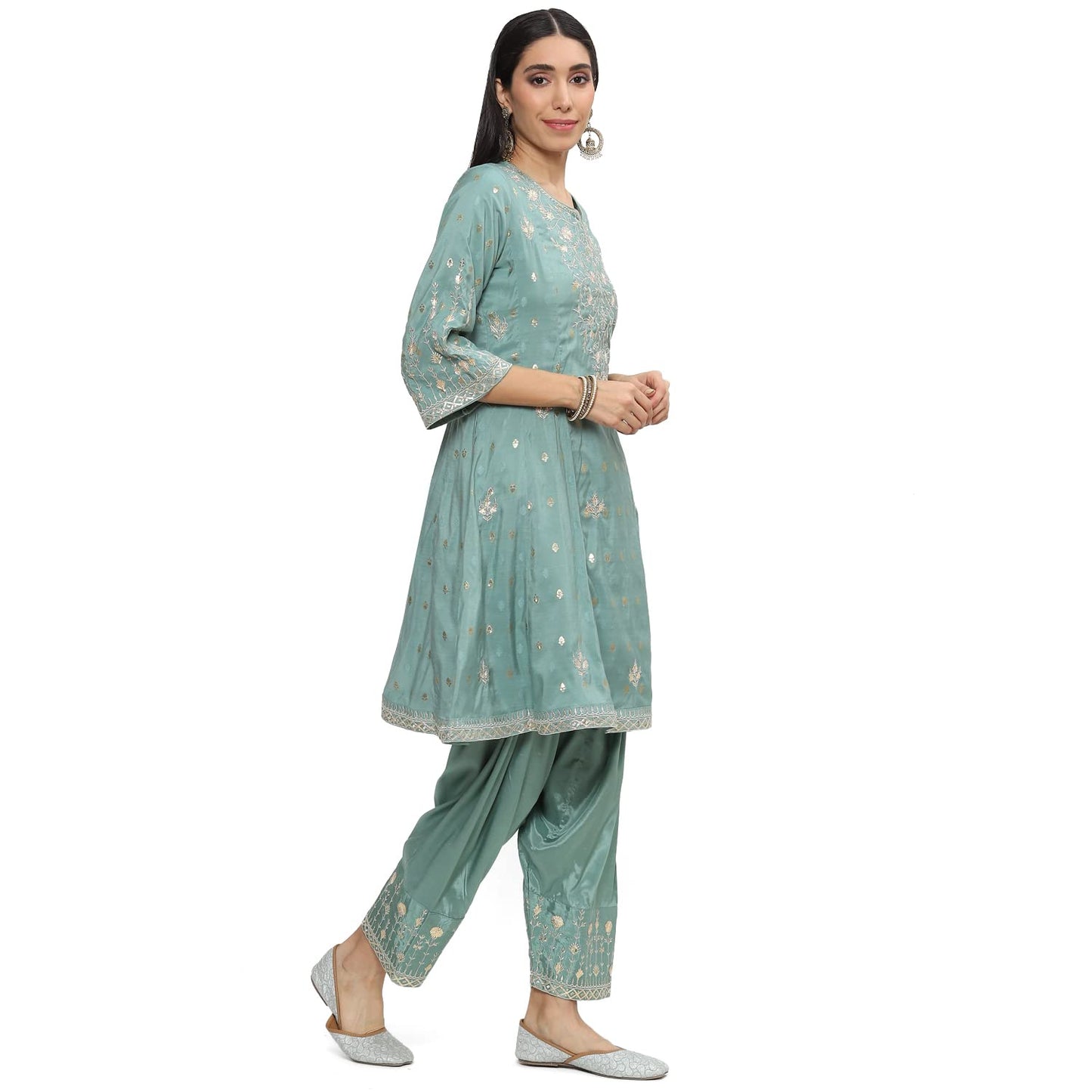 BIBA Cotton Blend Women Embroidery Relaxed Salwar Kurta Dupatta(Skdkiran8469_Sap Green_38)