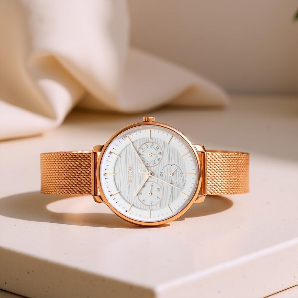 Titan Women Metal Analog White Dial Watch-Np2651Wm02/Np2651Wm02, Band Color-Rose Gold