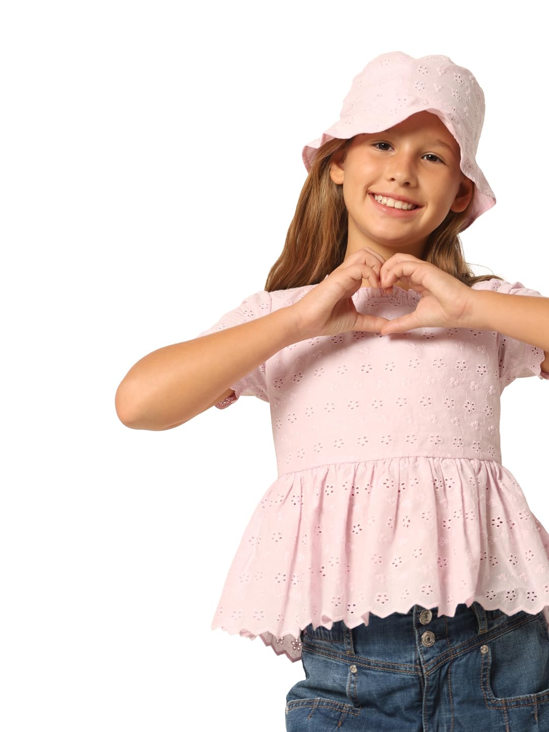 VERO MODA Girls Solid Cotton Pink Peplum Top