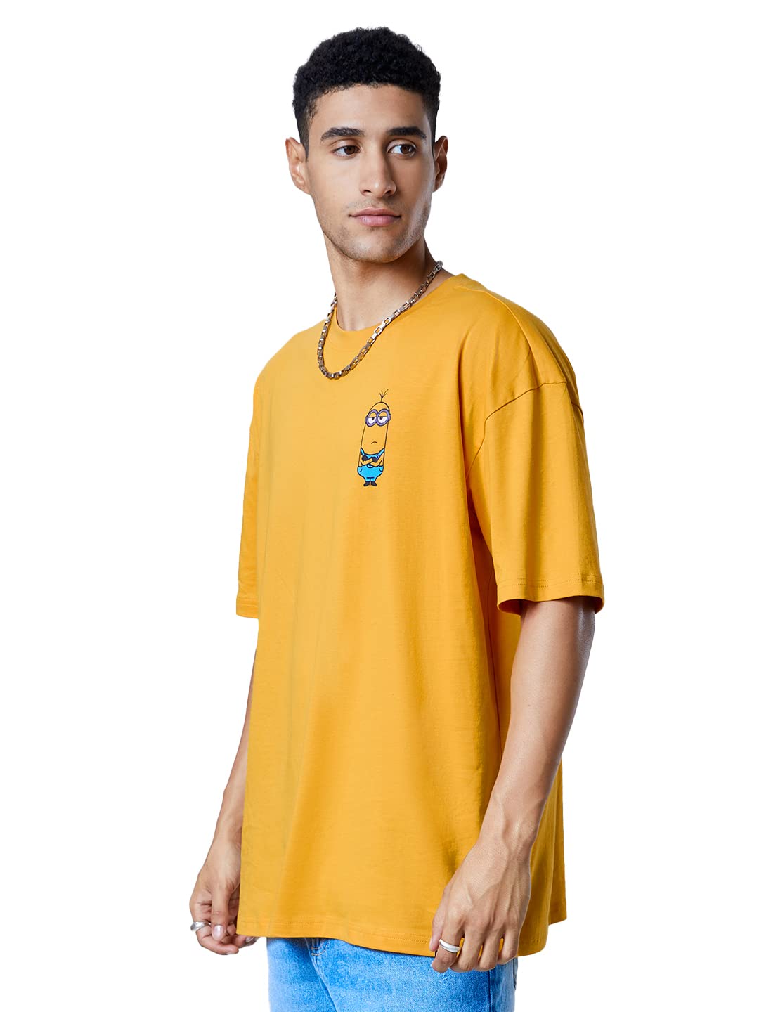 The Souled Store Men Official Minions: Blah Blah Blah Mustard Yellow Printed Oversized T-Shirts Oversized T-Shirts Fashionable Trendy Graphic Prints Pop Culture Merchandise