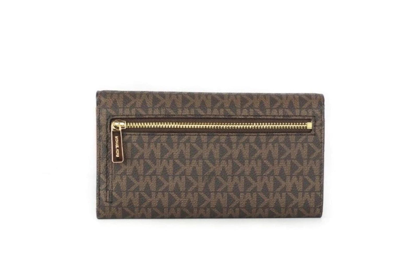 Michael Kors Womens Polyvinyl Chloride Jet Set Travel Large Trifold Wallet- Brown