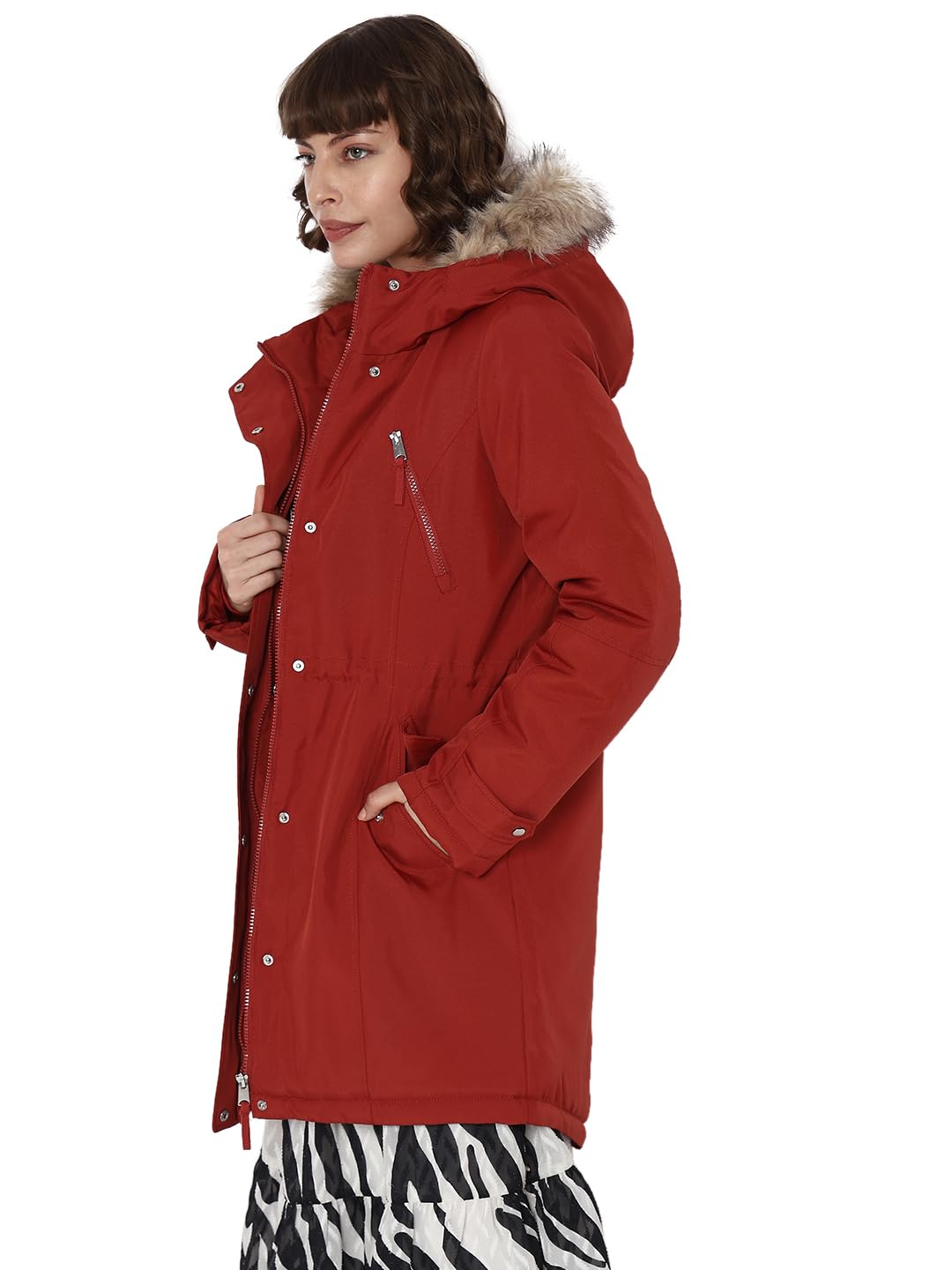 VERO MODA Women's A-Line Coat (10289499-Red Ochre_Red