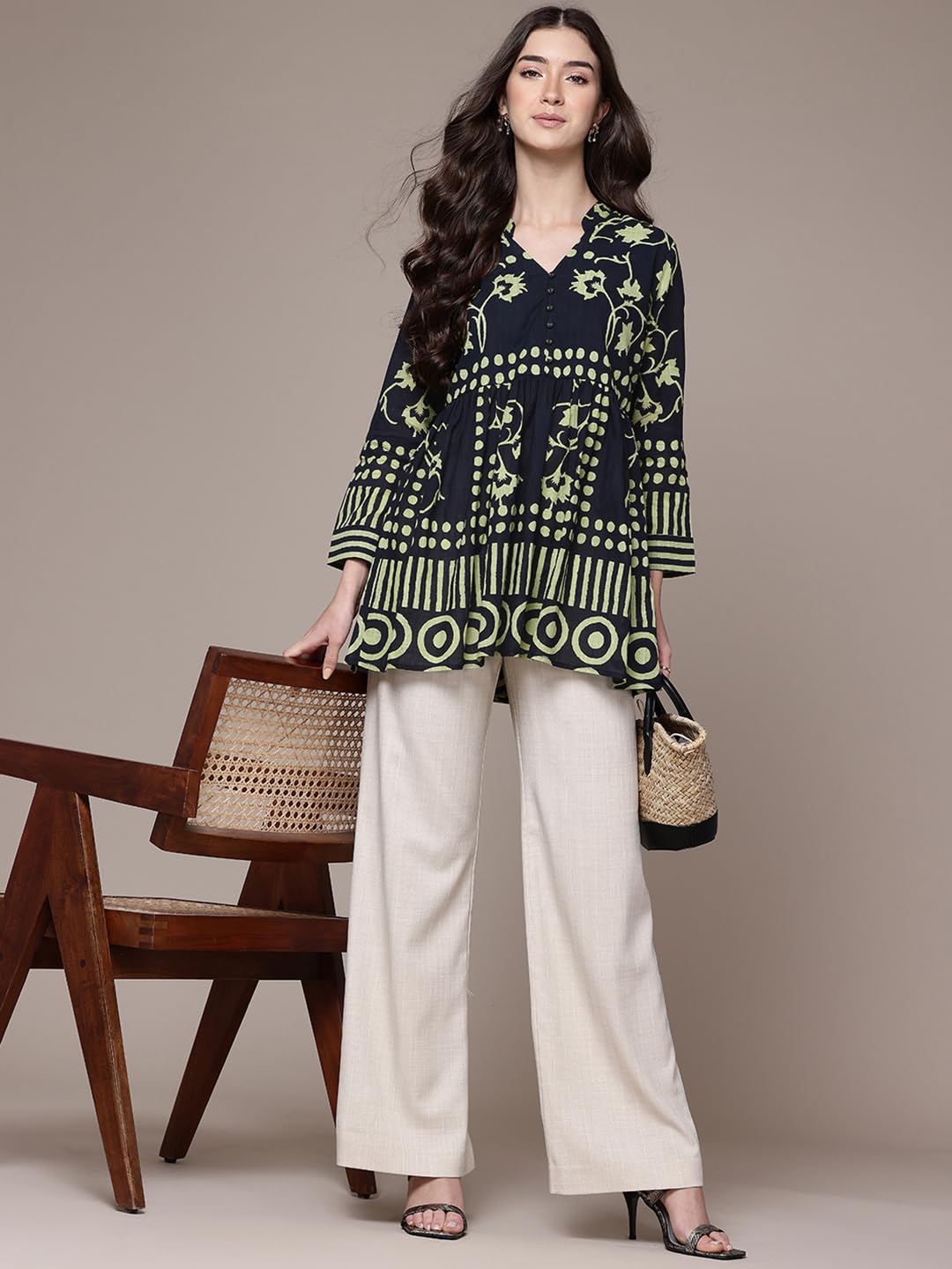 Ritu Kumar Black Geometric Print Full Sleeve Shirt