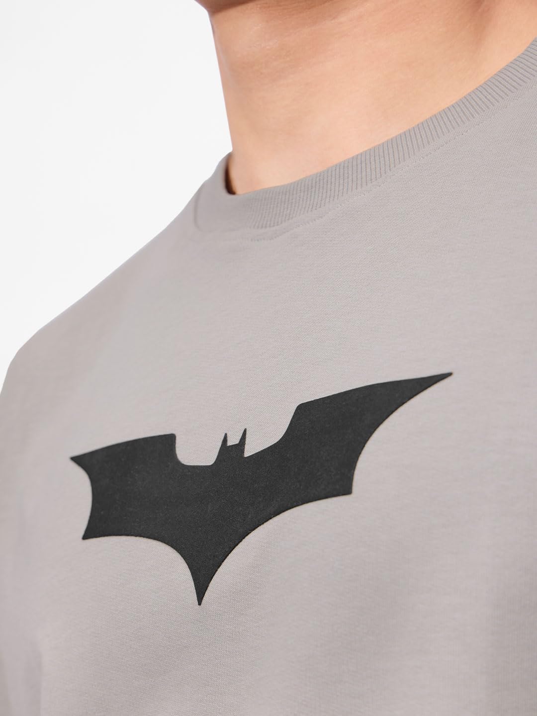 The Souled Store Official Batman: Logo Men and Boys Short Sleeves Round Neck Grey Graphic Printed Cotton Oversized T-Shirts
