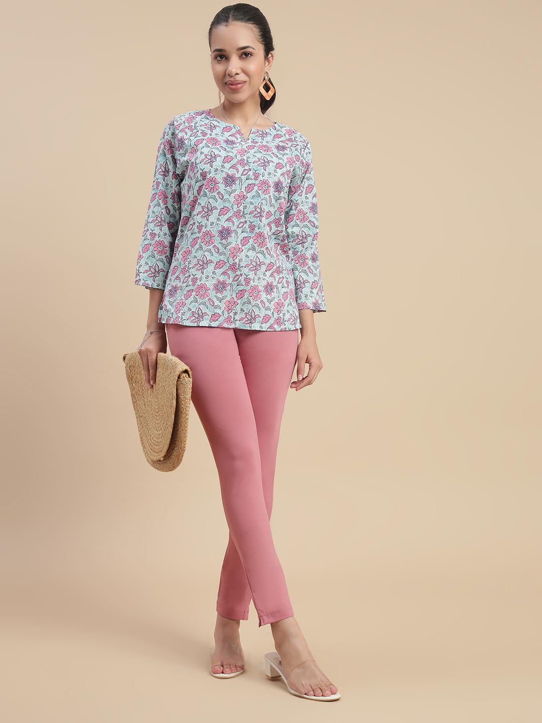 De Moza Women Comfort Fit Kurti Pant - Dusty Pink | 95% Cotton 5% Elastane | Mid Rise | 1 Pocket | Casual & Office Wear