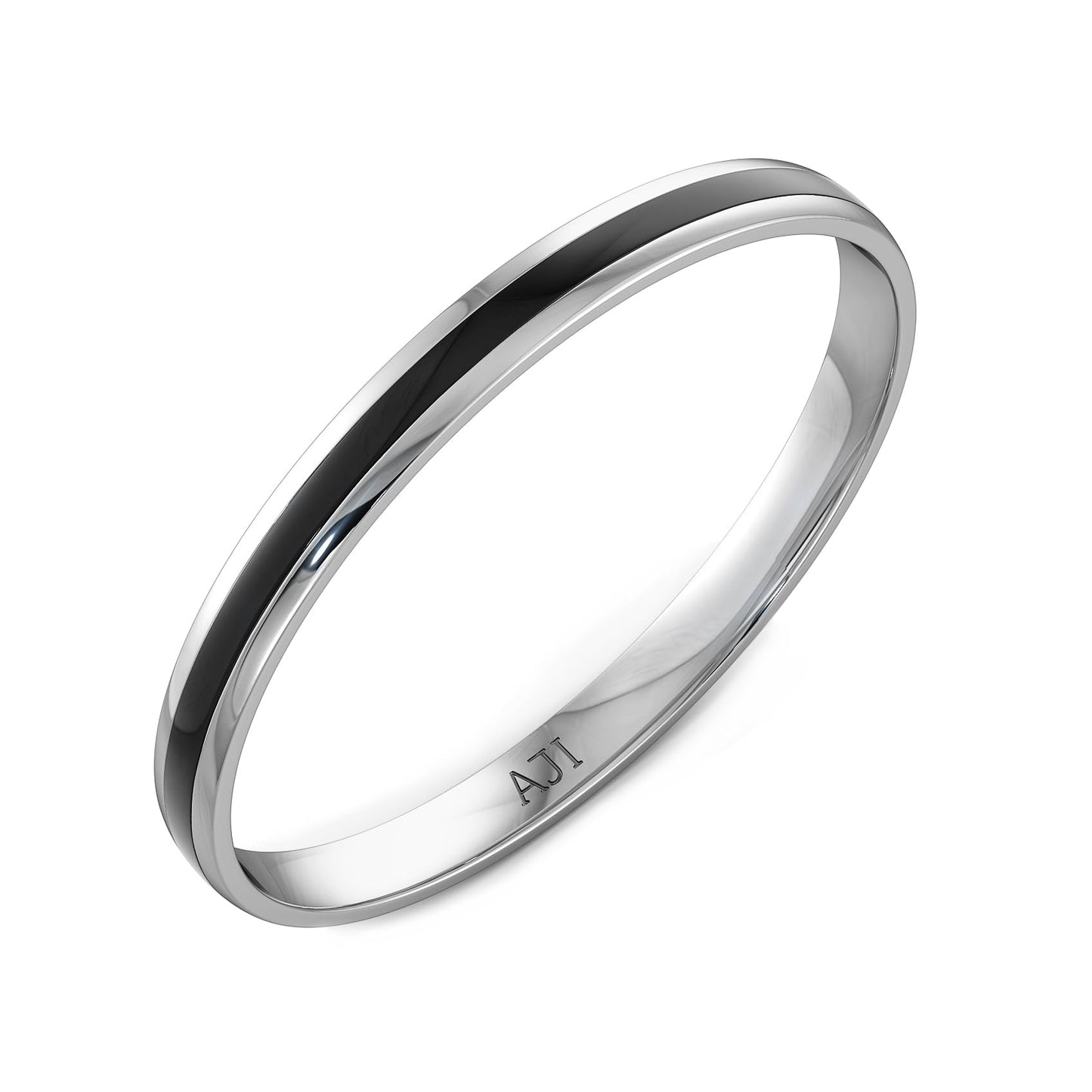 Joyalukkas 925 Purity High Polished Silver Kada/Cuff For Boy And Men (Black Color)
