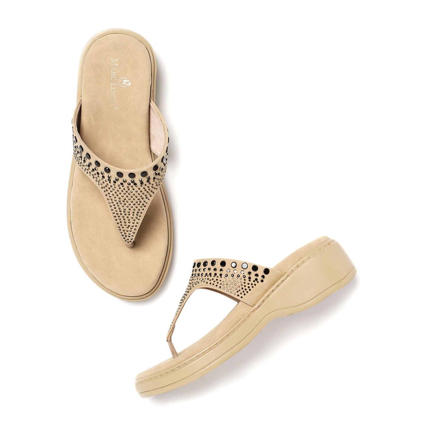 Marc Loire Women's Smart Casual Embellished Wedge Heels Sandals (Beige, UK Footwear Size System, Adult, Women, Numeric, Medium, 8)