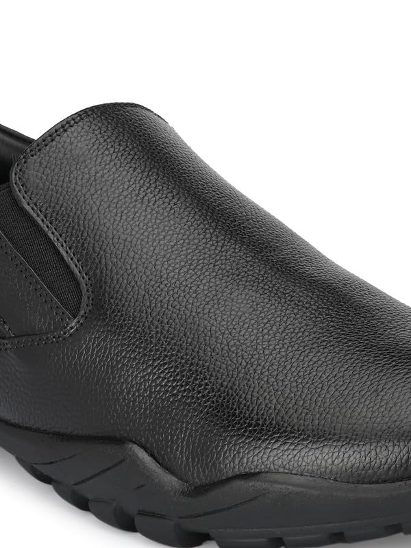 HITZ Men's Black Leather Slip-On Formal Shoes