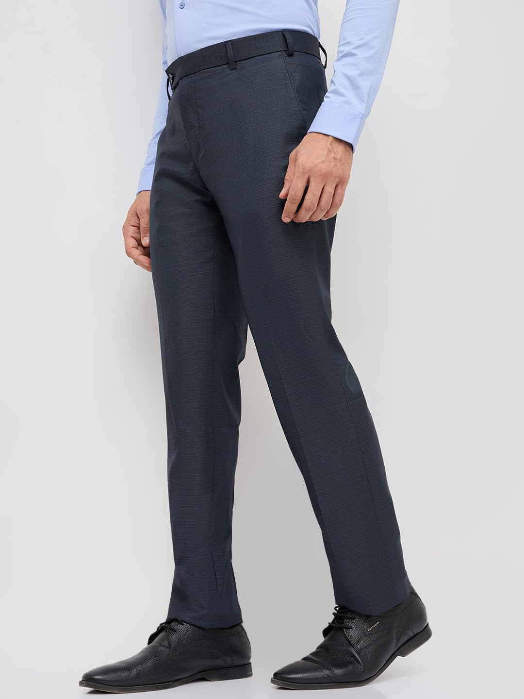 Park Avenue Men Slim Fit Structure Pattern Polyester Blend Flat Front Formal Trouser Dark Blue