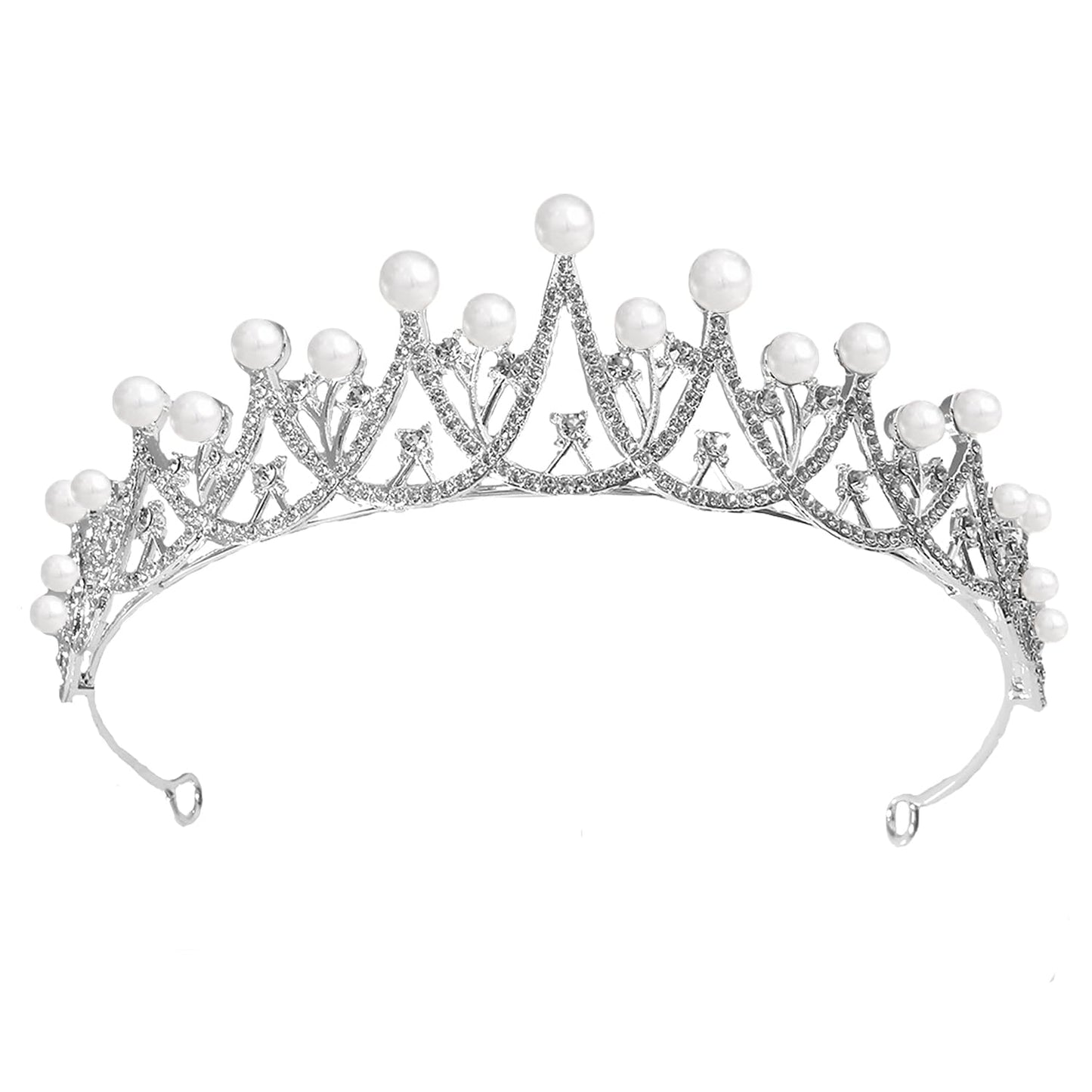 Peora Silver Plated Cubic Zirconia & Pearl Studded Princess Tiara Crown Hair Accessory for Girls & Women