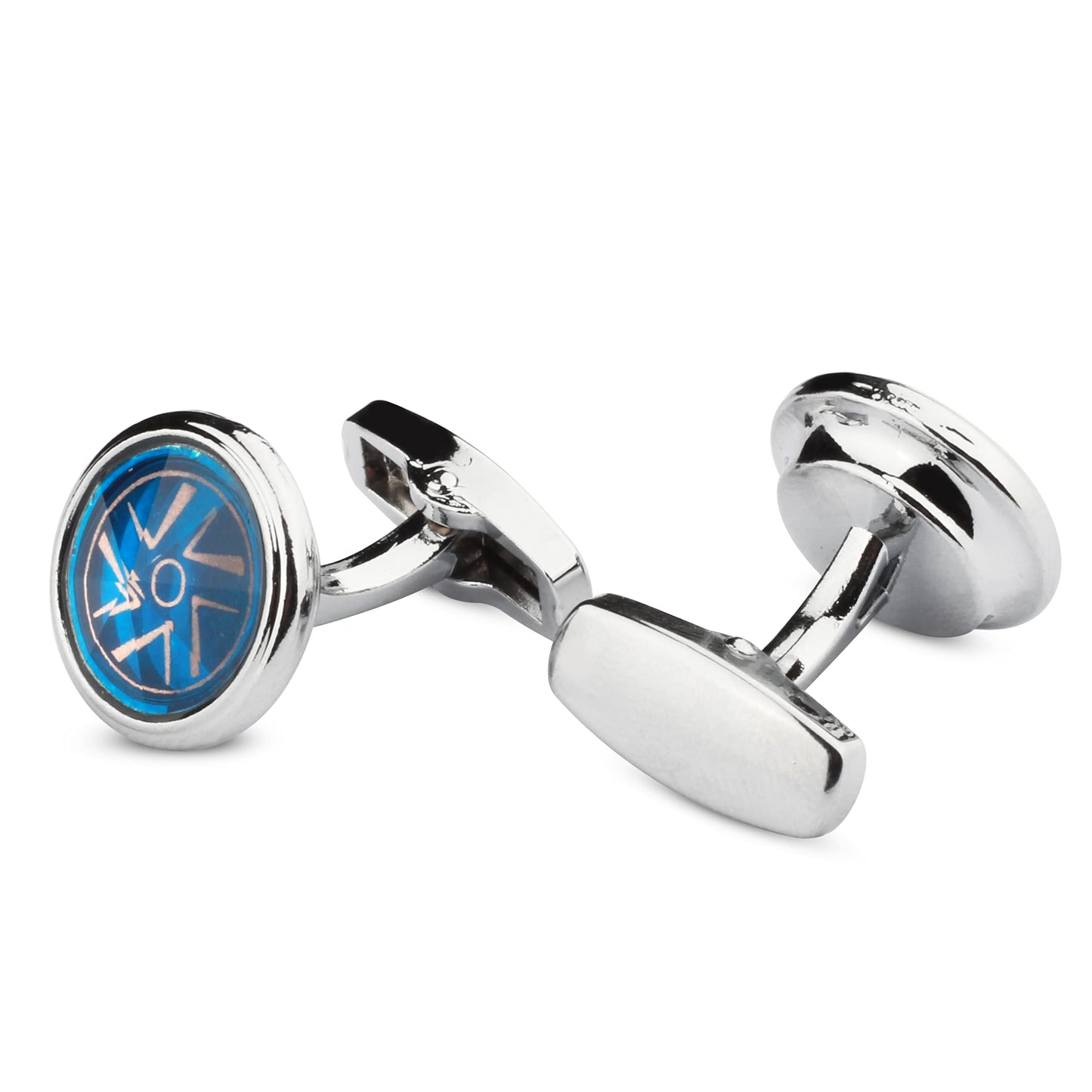 Panjatan Ogee Pattern Silver and Blue Coloured Cufflinks for Men.