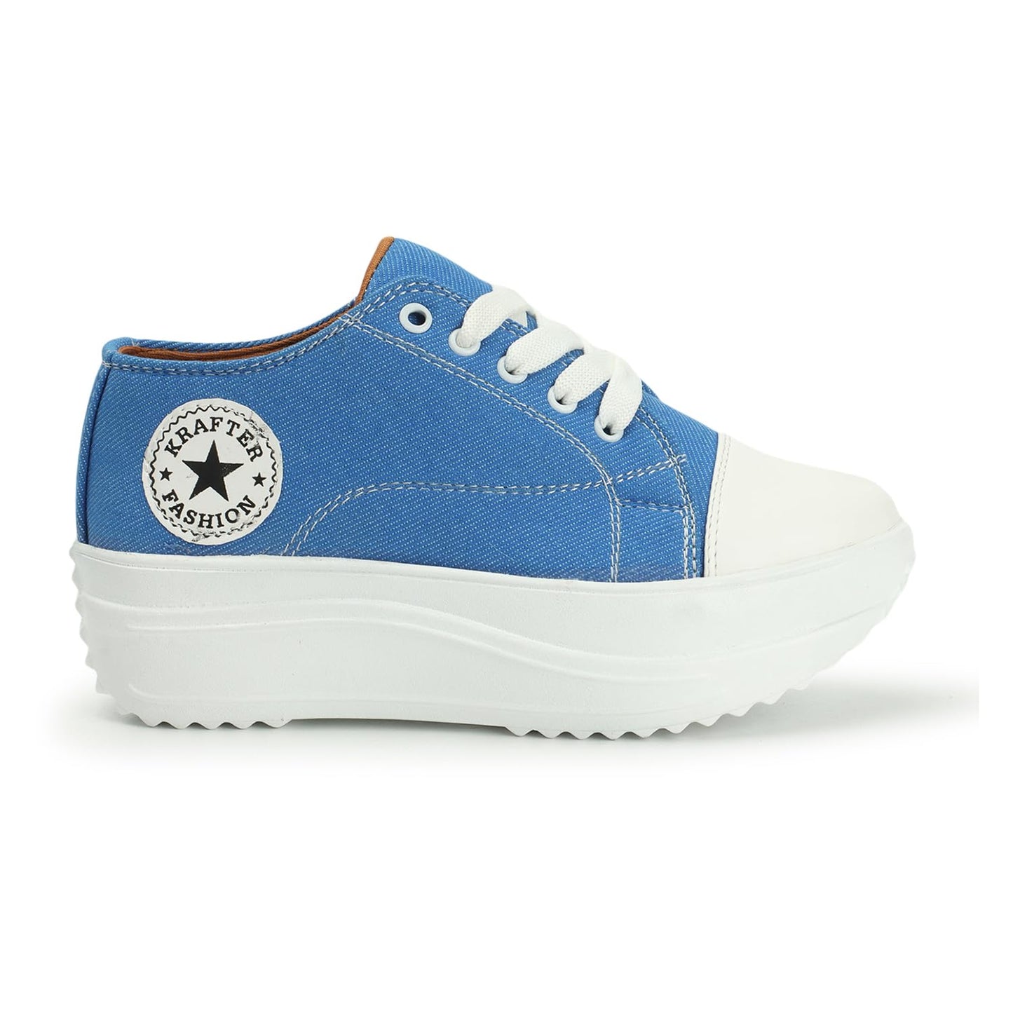 KRAFTER Chunky Denim Sneakers for Women & Girls – Sky Blue Casual Walking Shoes Comfortable Fit Trendy Everyday Wear – UK 6 – Model HP-1330-39