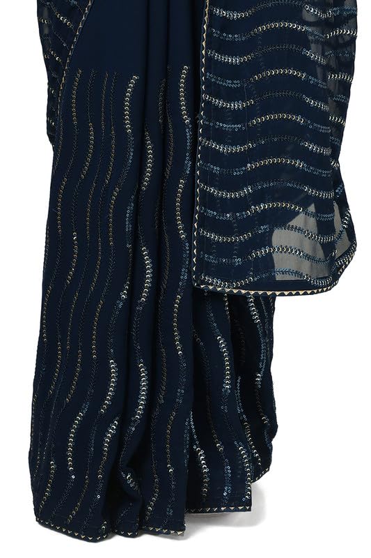 Soch Womens Blue Sequin Embellished Georgette Saree