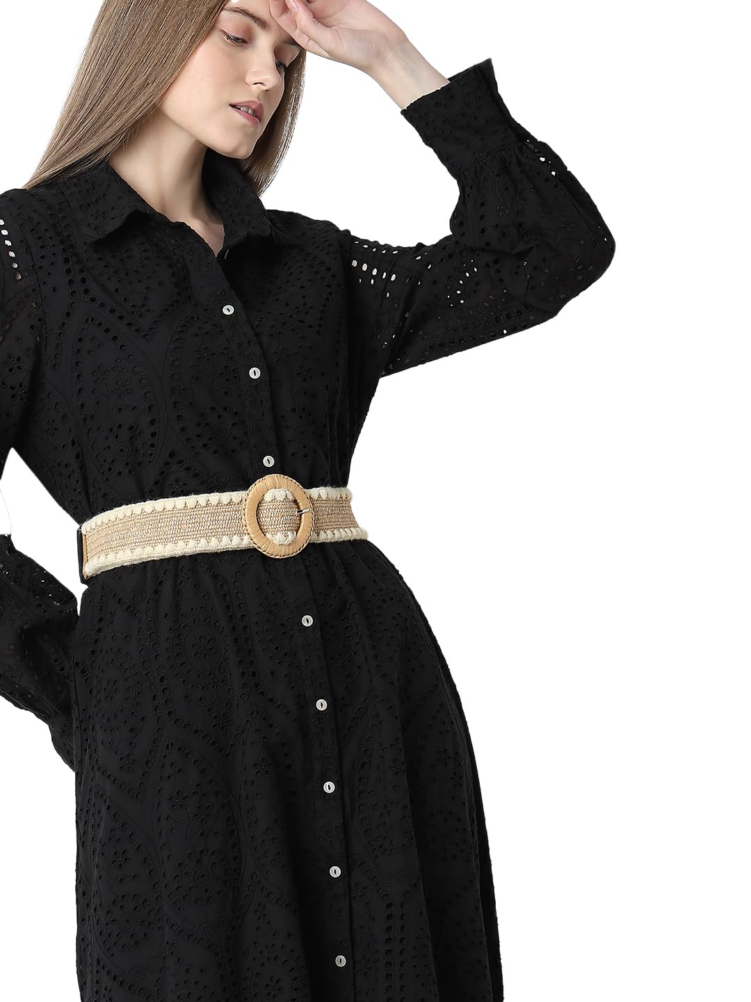 Vero Moda Women's Cotton Shirt Midi Dress (9007018- Black