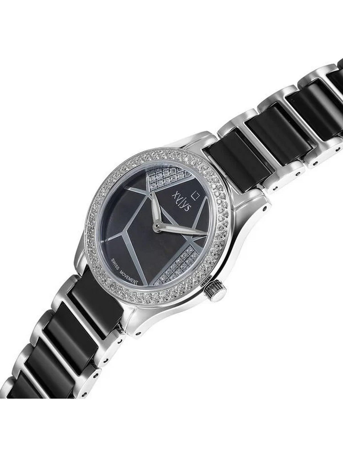 Xylys Shimmer Swiss Analog Blue Dial Two Toned Silver Steel & Black Ceramic Strap Watch for Women - 9766SD02E