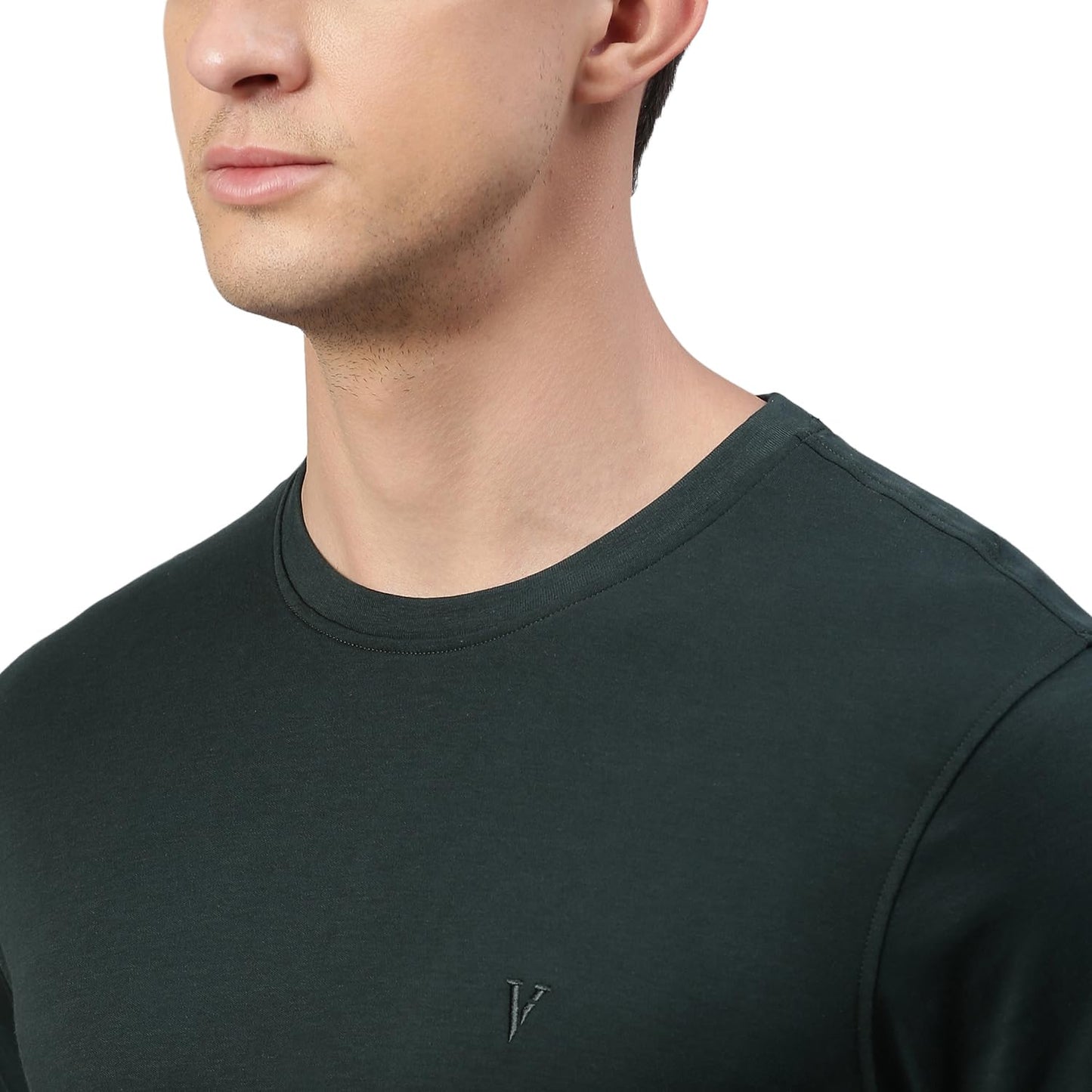 Van Heusen Men Athleisure Crew Neck T-Shirt - 100% Supima Cotton Interlock - Short Sleeves, Embroidered Logo_60039_Green Gable_M