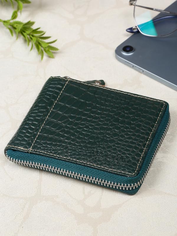 TEAKWOOD LEATHERS Men Green Leather Two Fold Wallet | with Featuring 3 Card Slots, 2 Hidden Stash Pockets, 1 Coin Pocket with Snap Button | T_WLT_487_GR