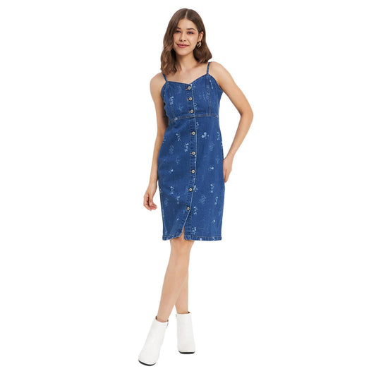 Madame Blue Denim Dress for Women in Cotton