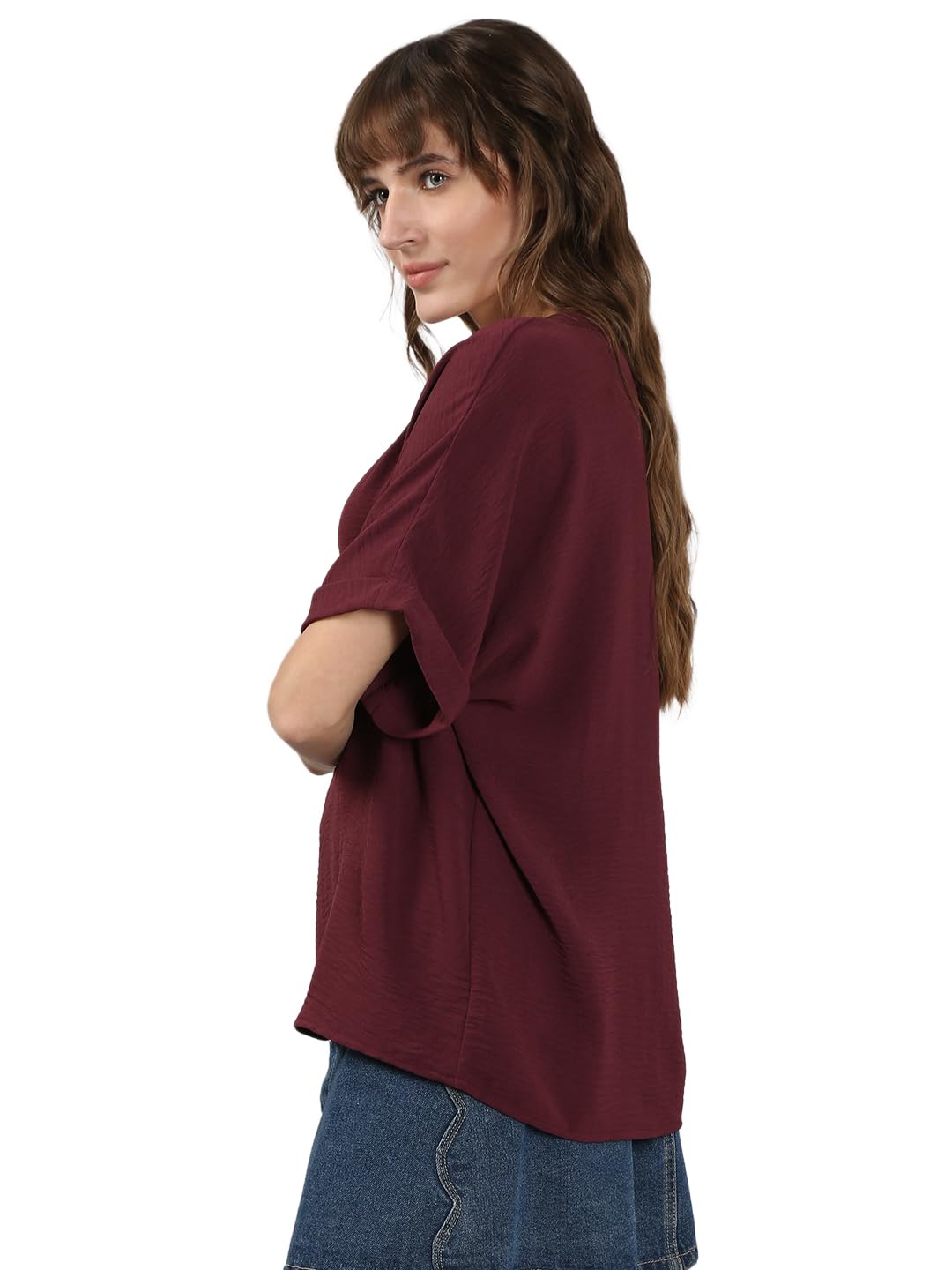 VERO MODA Women's Polyester Regular Fit Maroon Top