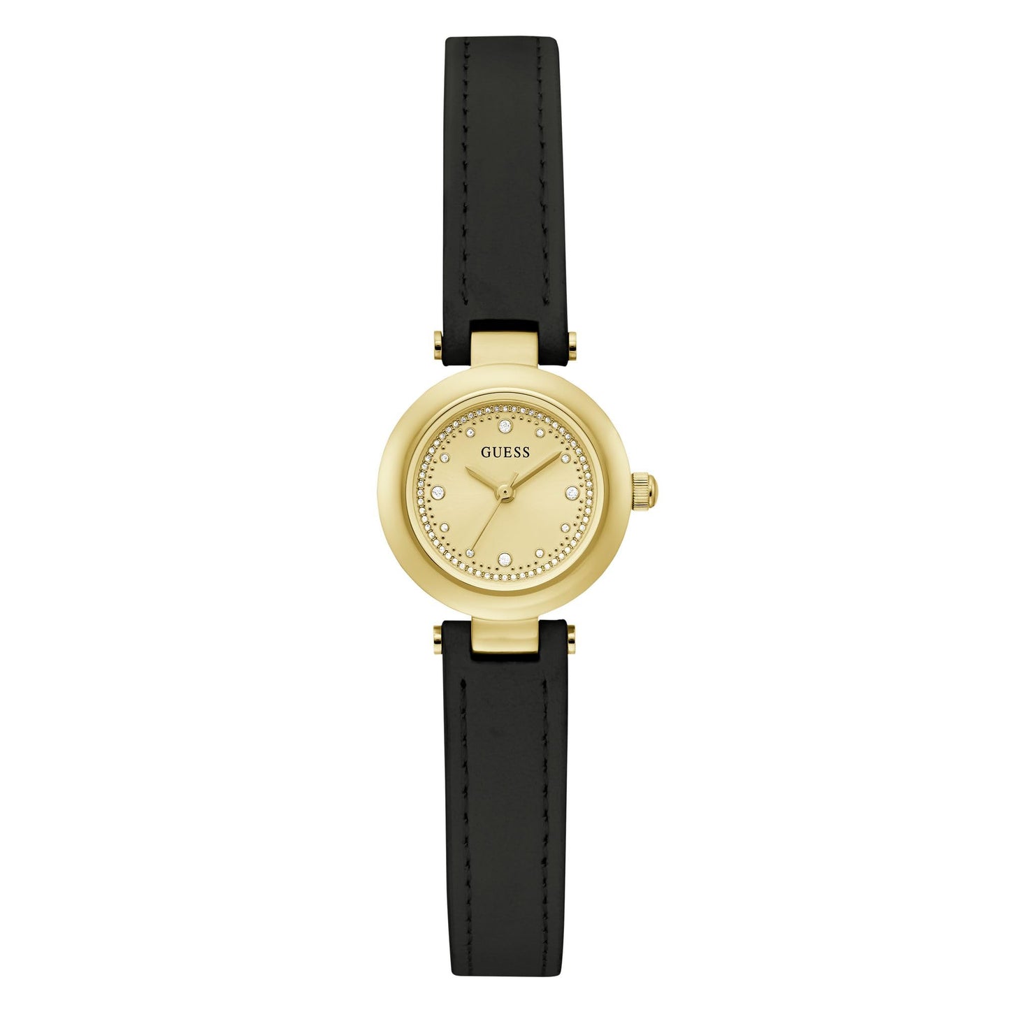 GUESS Leather Women 22.5 Mm Gold Dial Analog Watch- U1404L1M, Band_Black