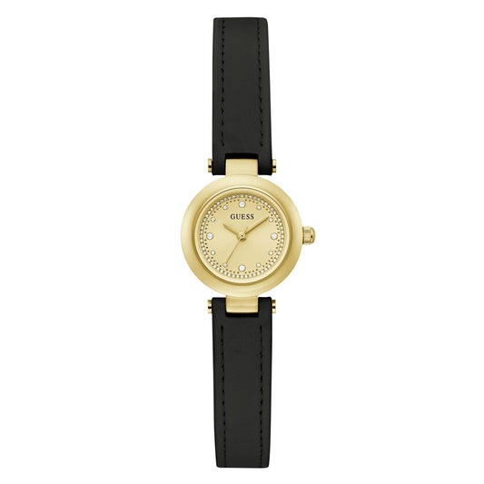 GUESS Leather Women 22.5 Mm Gold Dial Analog Watch- U1404L1M, Band_Black