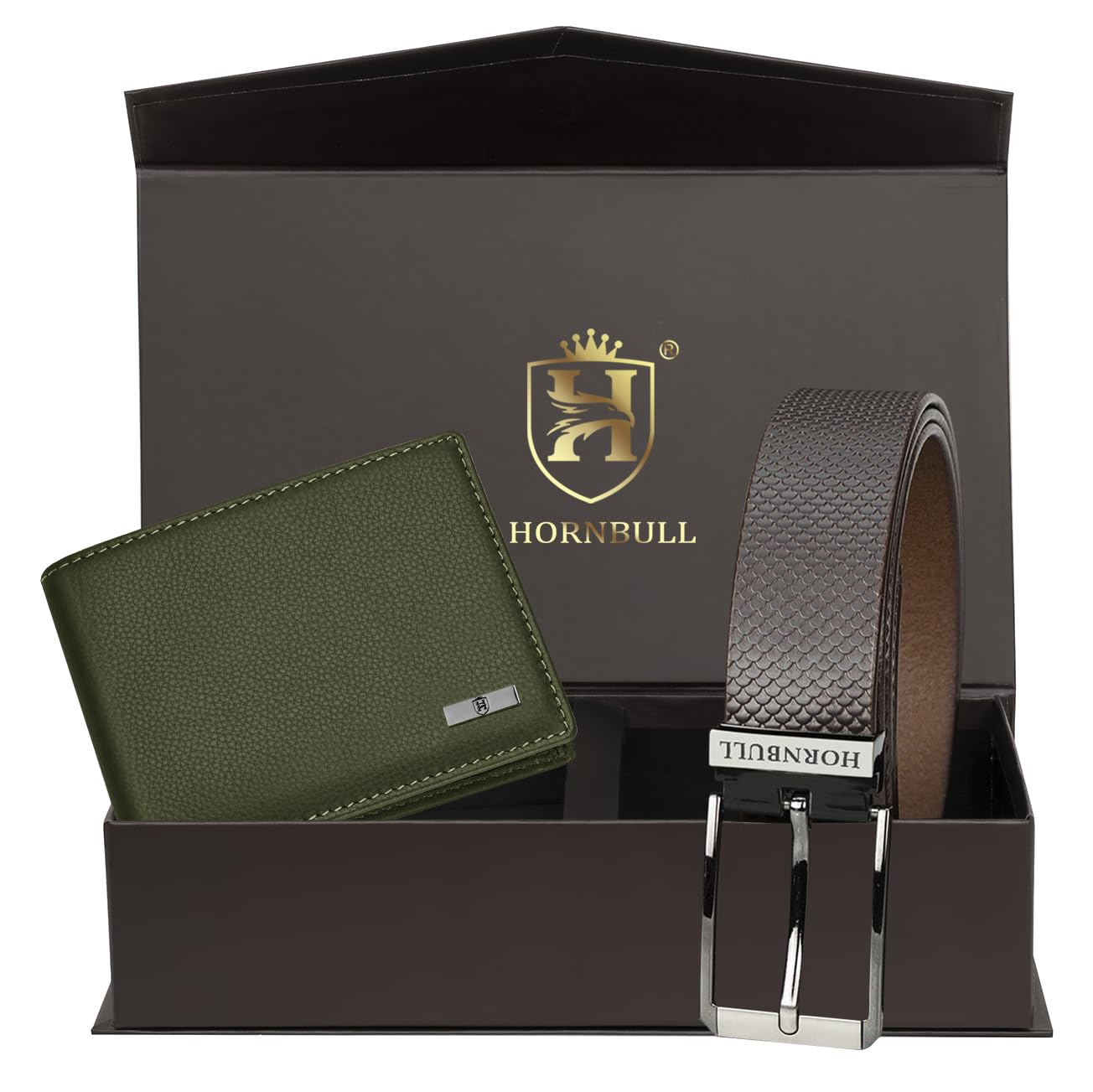 HORNBULL Maddison Green Wallet For Men, Wallet And Belt Combo, Gift Set For Men Bw69124 - Leather