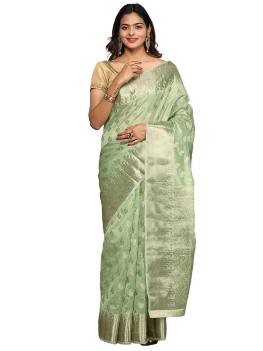 RAMRAJ Women Semi Orgenza Weaving Saree Green(Green;OS)