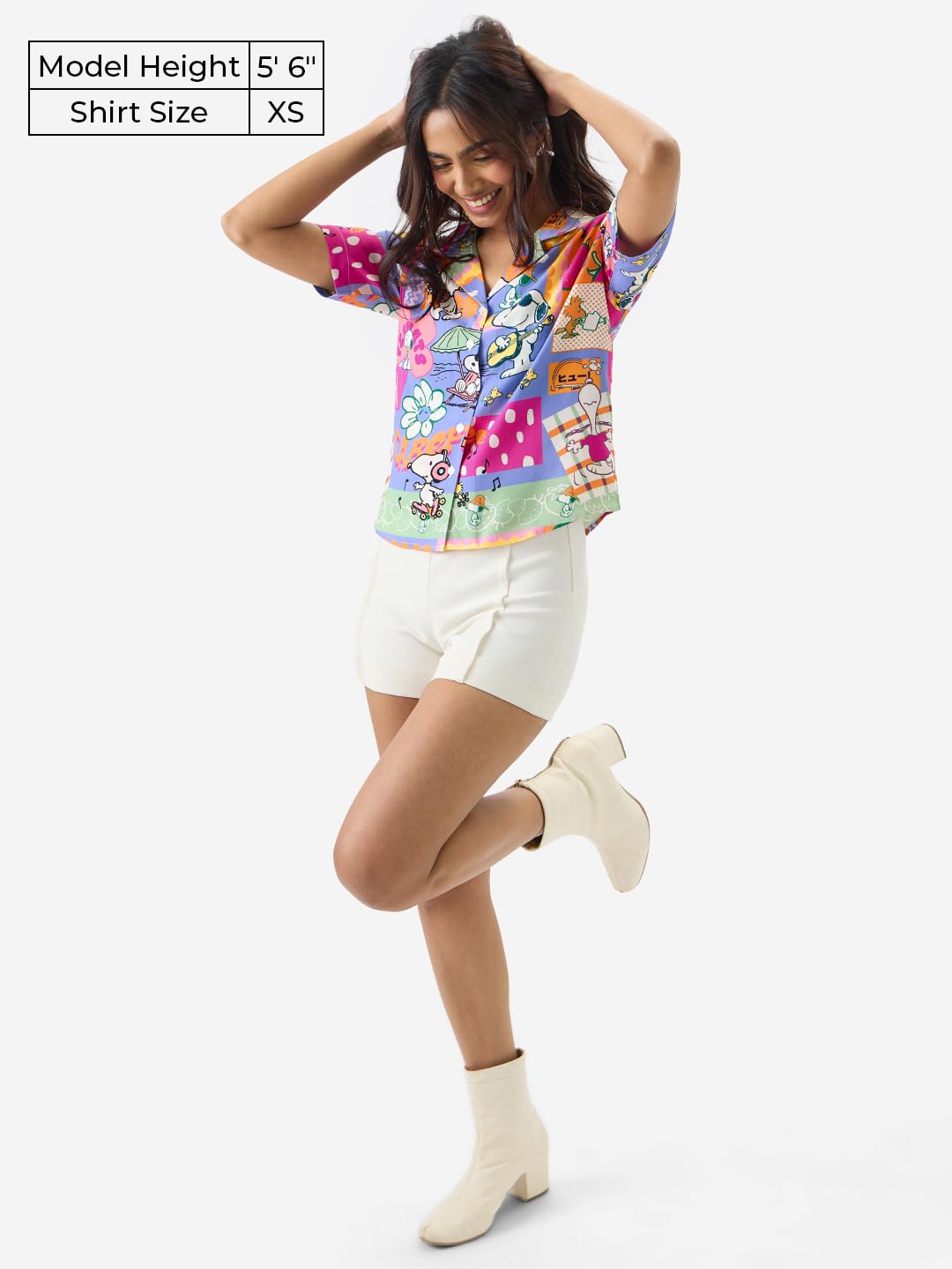 The Souled Store Official Peanuts: Carefree Women and Girls Short Sleeve Collared Neck Button Front Regular Fit Rayon Summer Shirts Multicolour