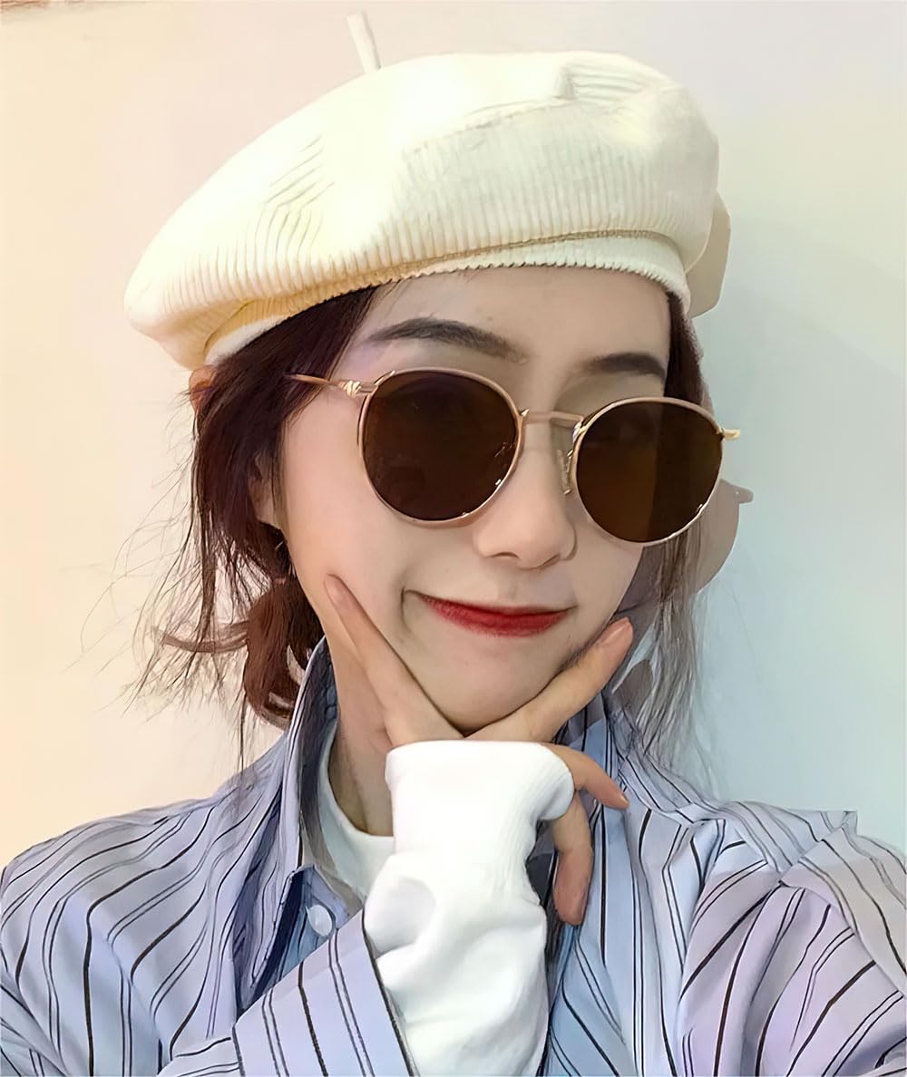 Karsaer Retro Round Metal Frame Non-Polarized Sunglasses Women Sun Protection Fashion Sun Shade Glasses E1092, Gold,Green, Size_51