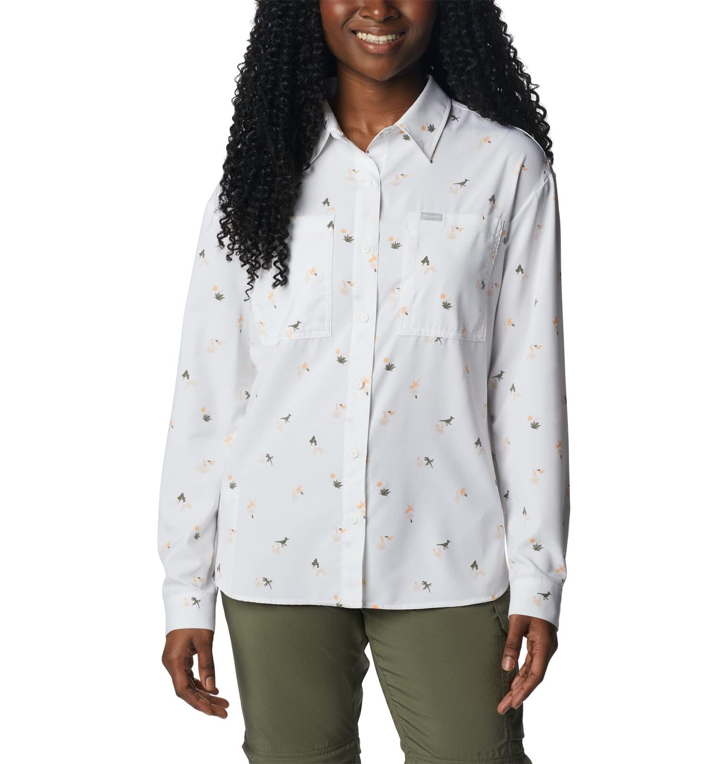 Columbia Womens Silver Ridge Utility Patterned Long Sleeve Shirt, White, Baja Blitz, S