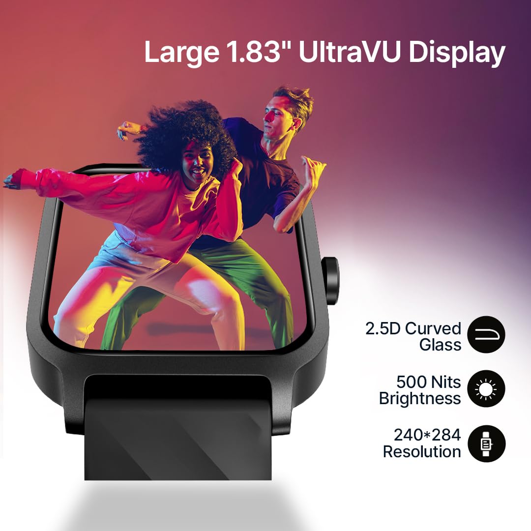Fastrack FS1 Smart Watch, 1.83'' UltraVU Display, Working Crown,SingleSync BT Calling, Fast Charge, 110+ Sports Mode, 200+ WatchFaces, IP68 Smartwatch, All-Round Health Tracking, Upto 5 Days Battery