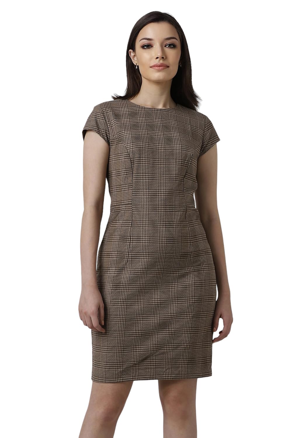 Van Heusen Women's Polyester Blend Asymmetrical Mid-Thigh Length Dress (VWDRCRGBG16017_Brown