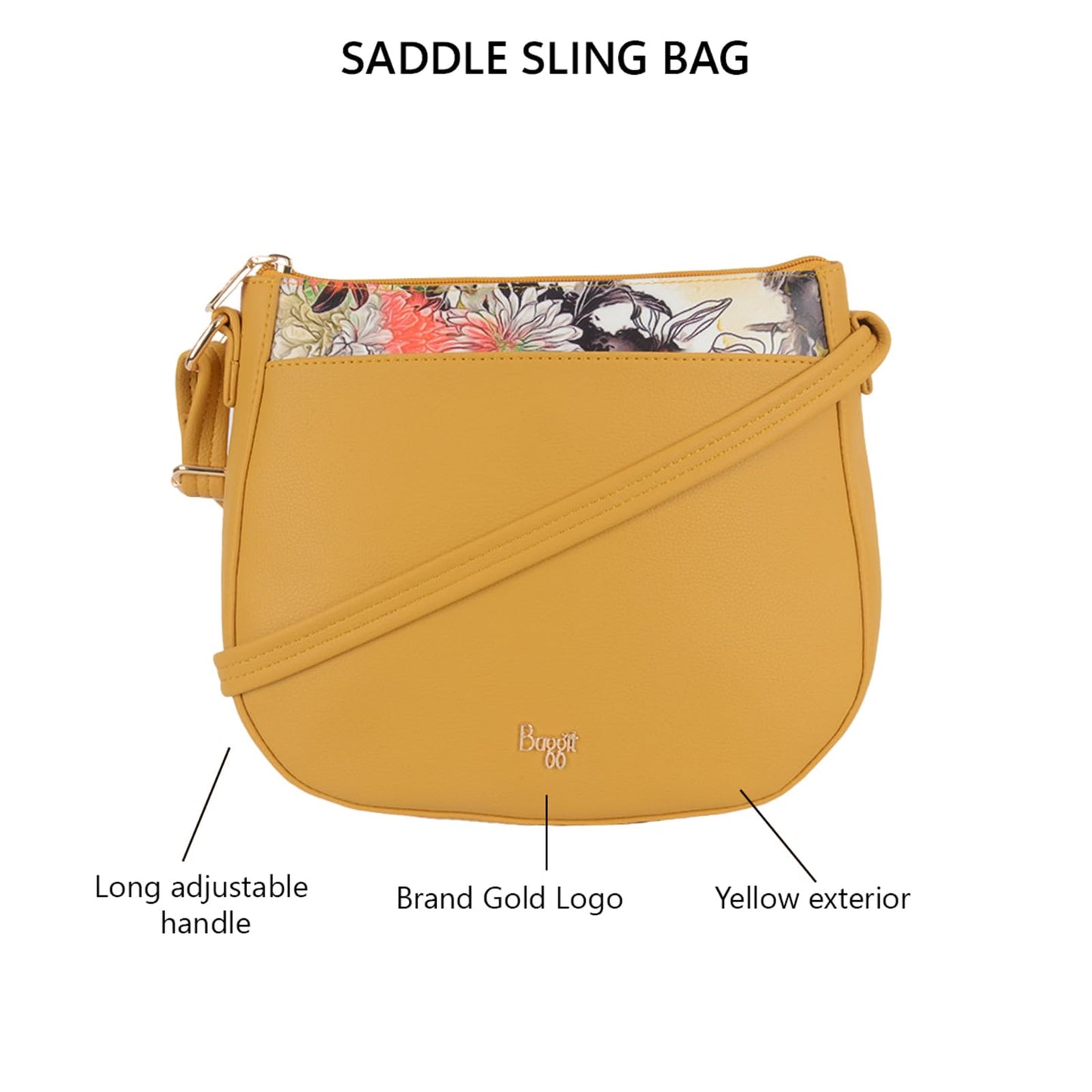Baggit Women's Landmark Yellow Small Sling Bag | Ladies Stylish Casual Cross Body Purse Handbag | Faux Leather | 6-Month Warranty | Cruelty-Free Material | Made in India