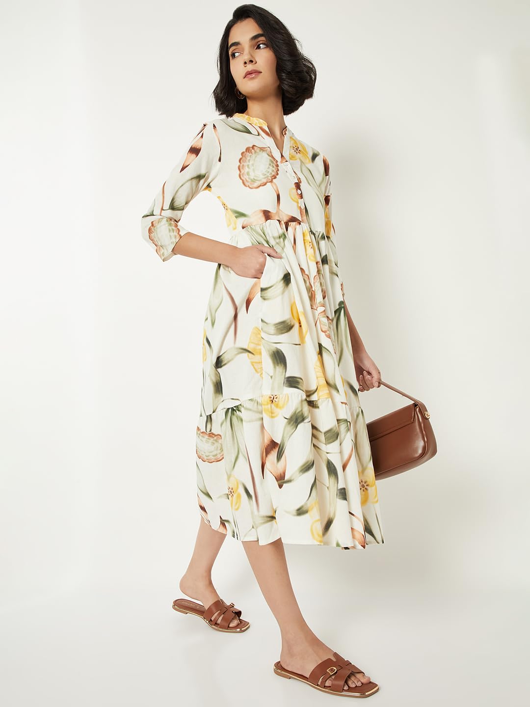 Max Women Printed A-line Dress (White_L)