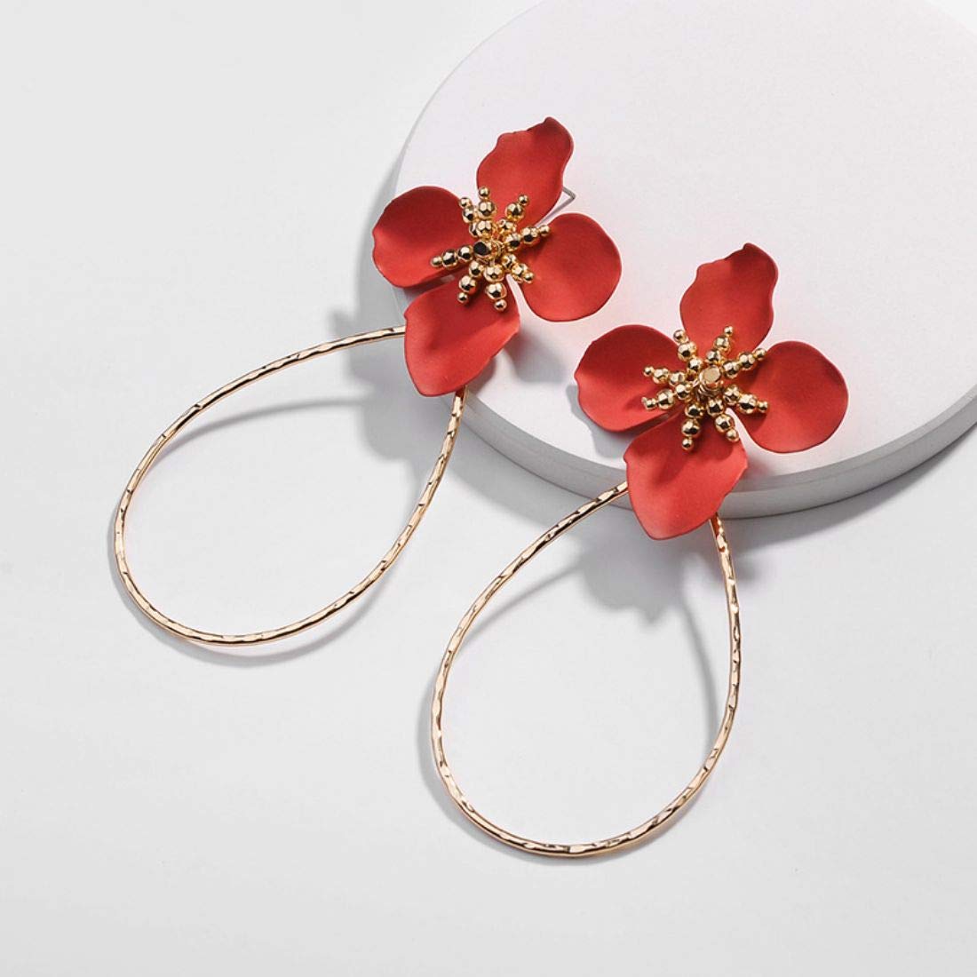 Aaishwarya Red Floral Waterdrop Oversized Dangle Earrings For Women And Girls.