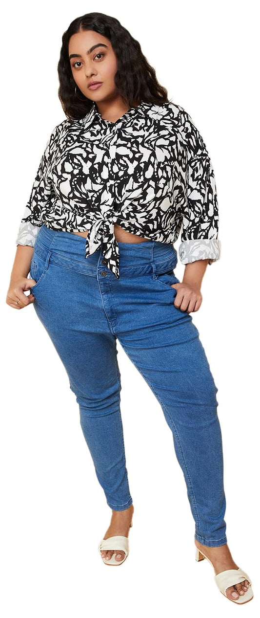 Max Women Plus Size Abstract Printed Shirt (WVN3301 AP_Black)
