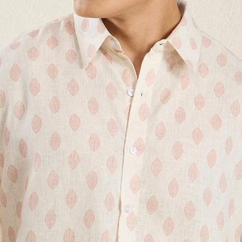 MARK & ALBERT Men's Linen Regular Fit Half Sleeves Casual Printed Stylish Shirt Pink