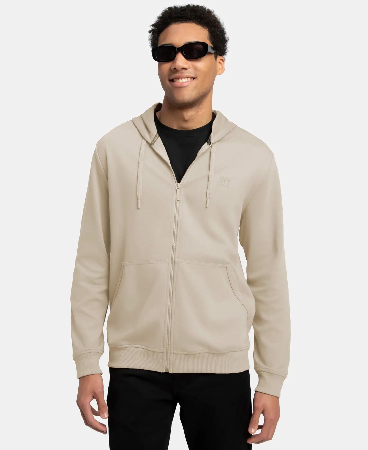 Jockey AM61 Men's Super Combed Cotton Rich Pique Hoodie Jacket with Ribbed Cuffs_Birch_XXL