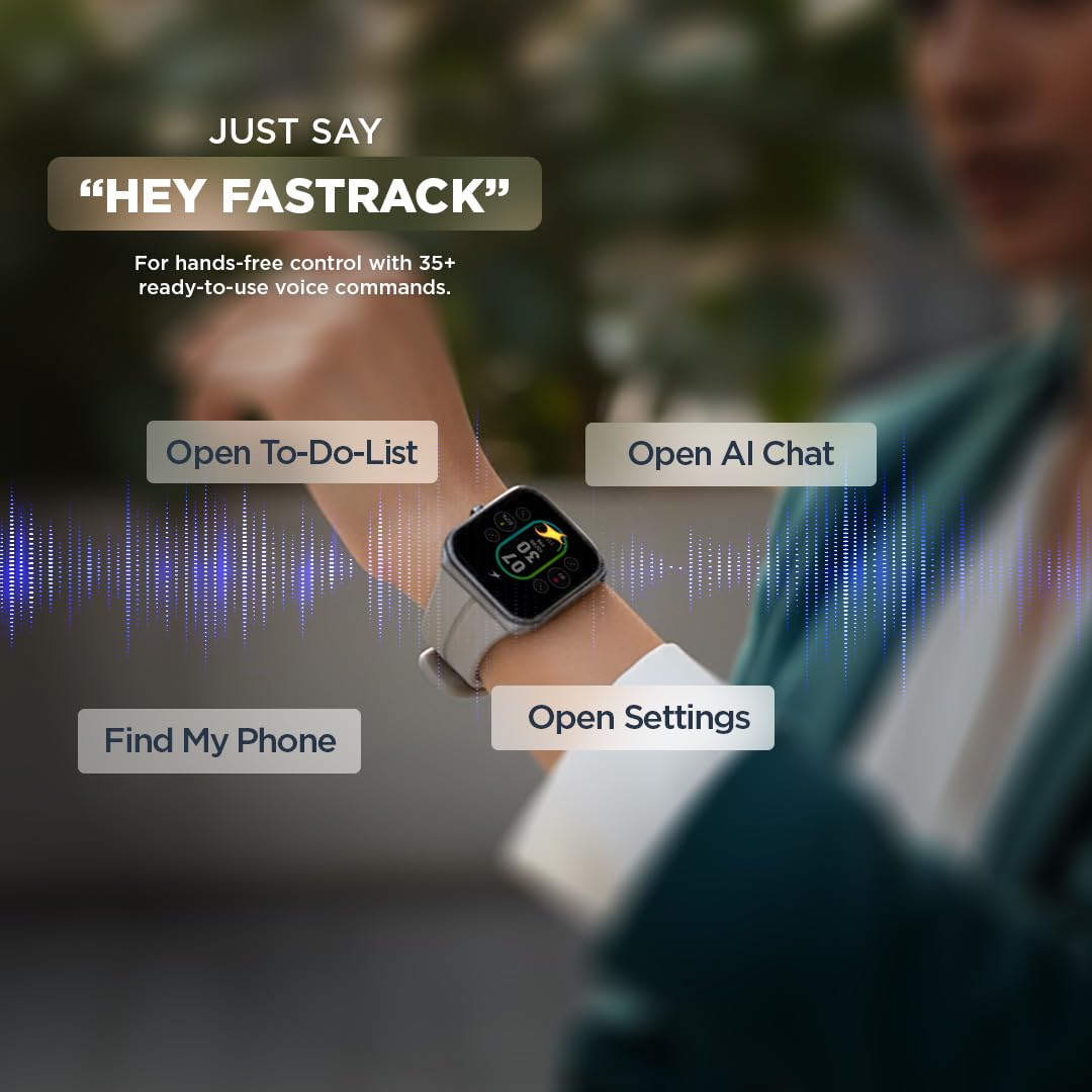 Fastrack VOX Neo Smart Watch with 1.91” Curved TFT Display, Rotary Crown, Offline Voice Commands,To-Do list, BT Calling, 24/7 Health Suite, SpO2, HRM, Sleep Tracking, IP68 Water Resistant - Leafy Sage