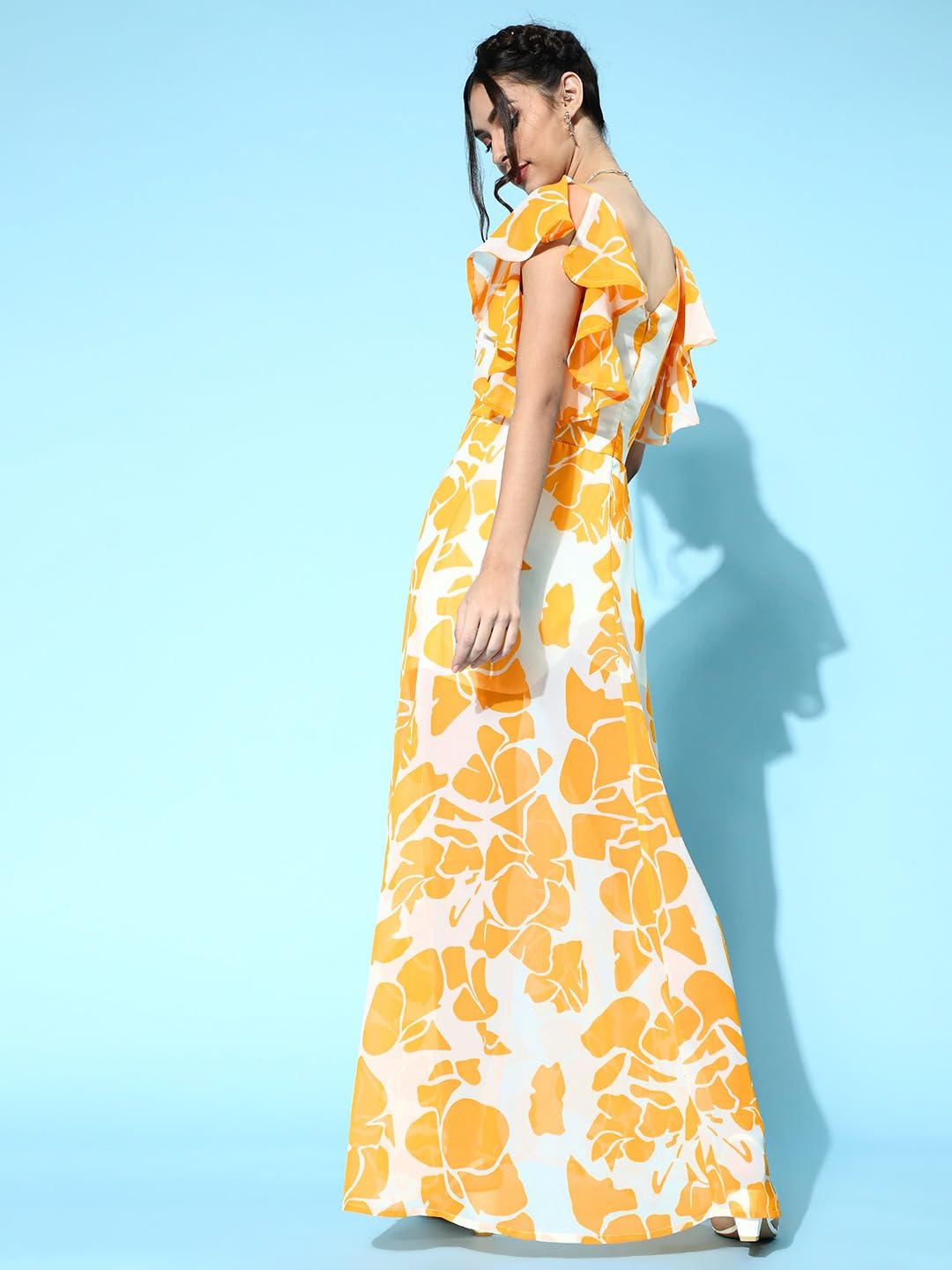 SASSAFRAS Mustard Floral Frill Sleeve Maxi
