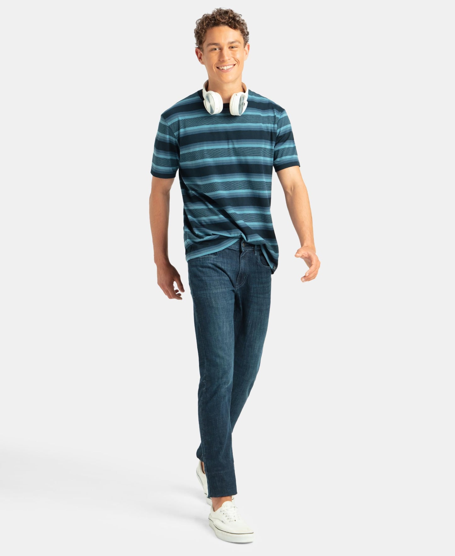 Jockey 2715 Men's Super Combed Cotton Rich Striped Round Neck Half Sleeve T-Shirt_Navy, Insignia Blue & Stellar_XXL